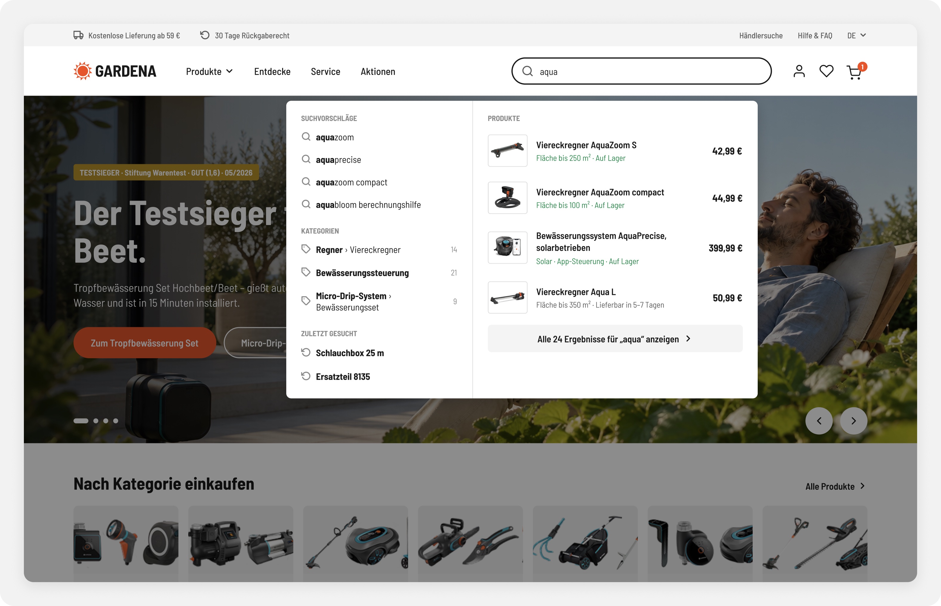 Search autosuggest separating products, categories and matching products for a typed query