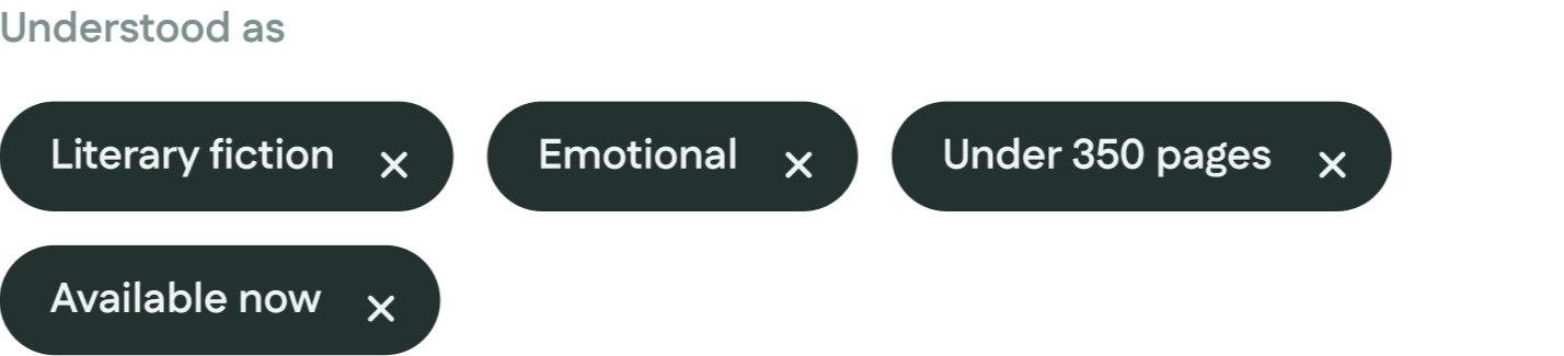 “Understood as” block showing the criteria the search read out of the request