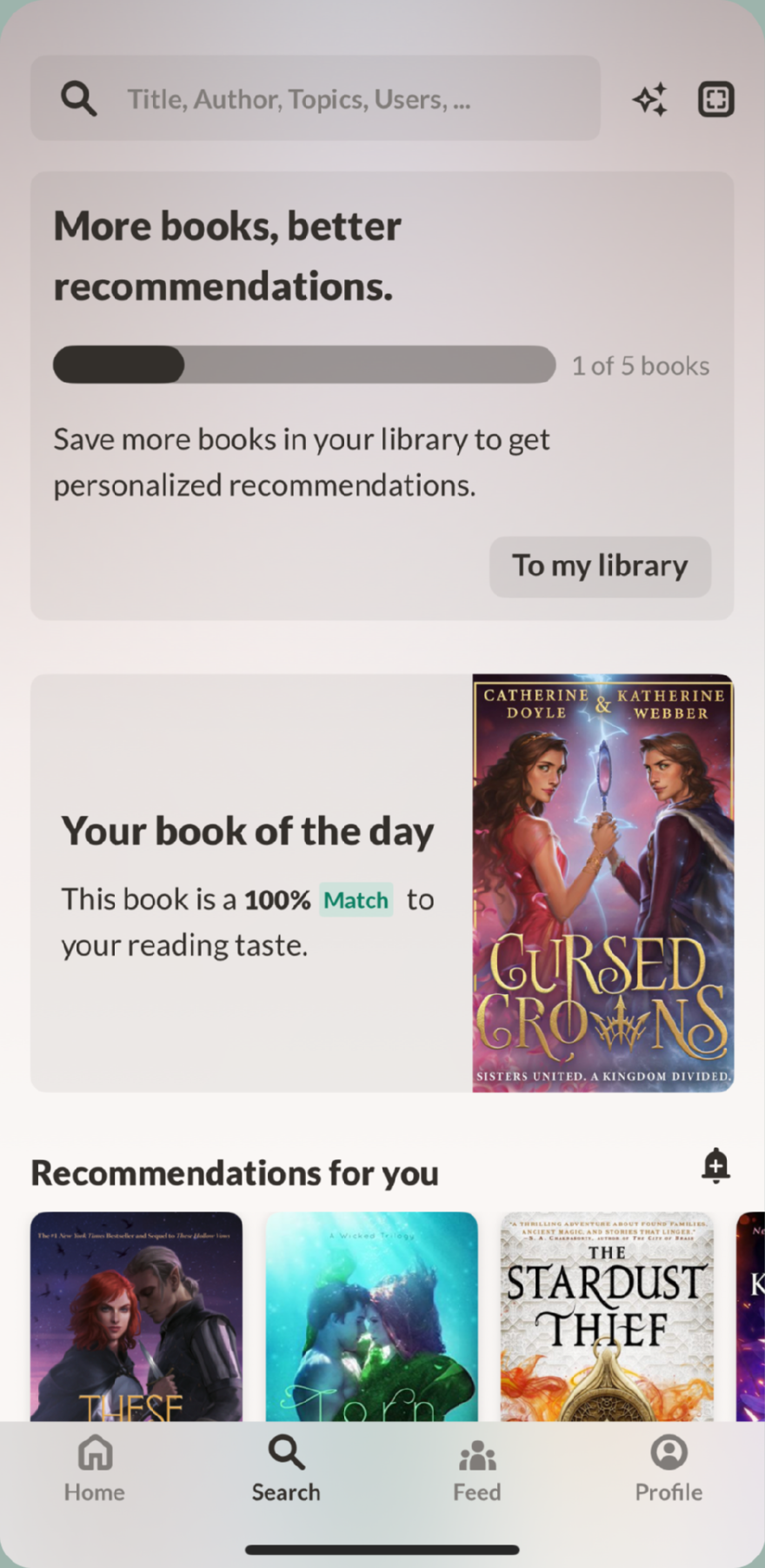 Discovery in the original Reado app, with promotional modules competing for attention