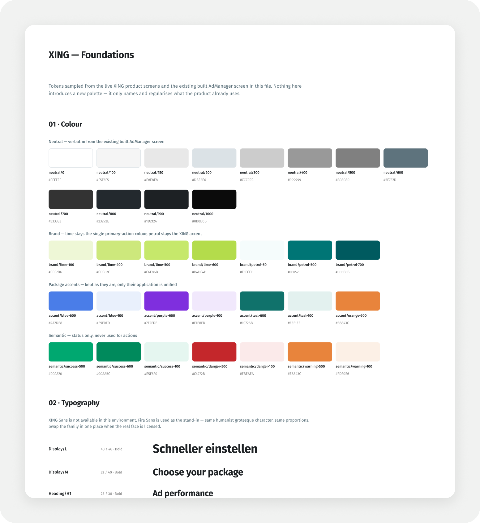 Design system foundations: colour, type and spacing scales